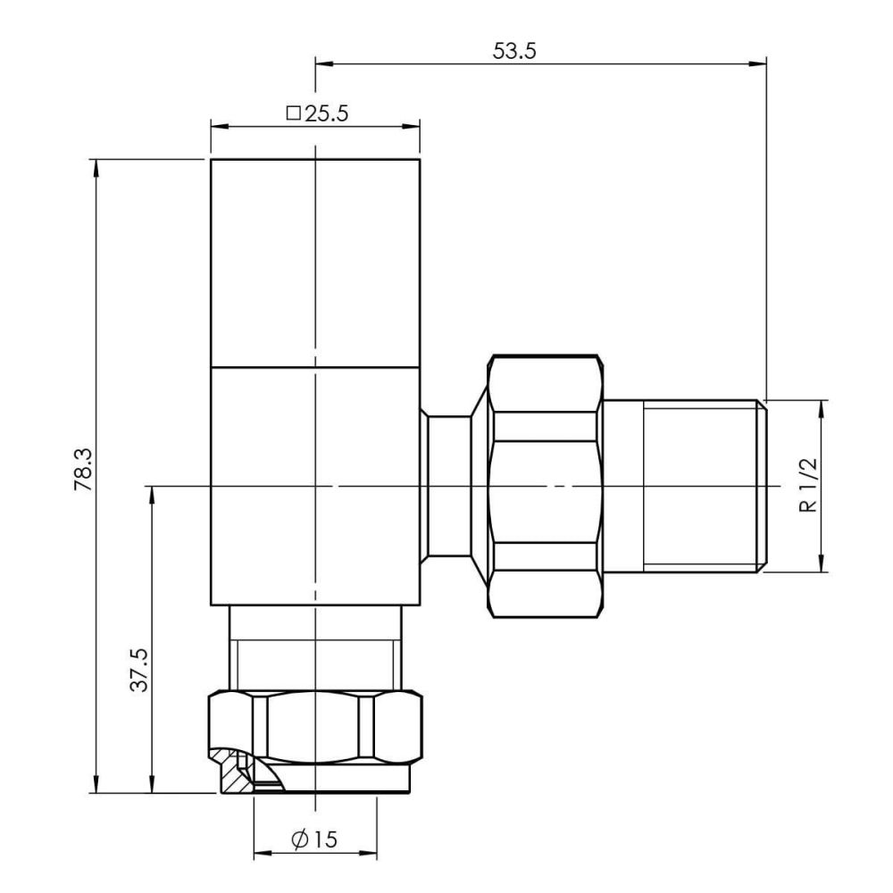 Square Angled Pair of Radiator Valves Spec Drawing