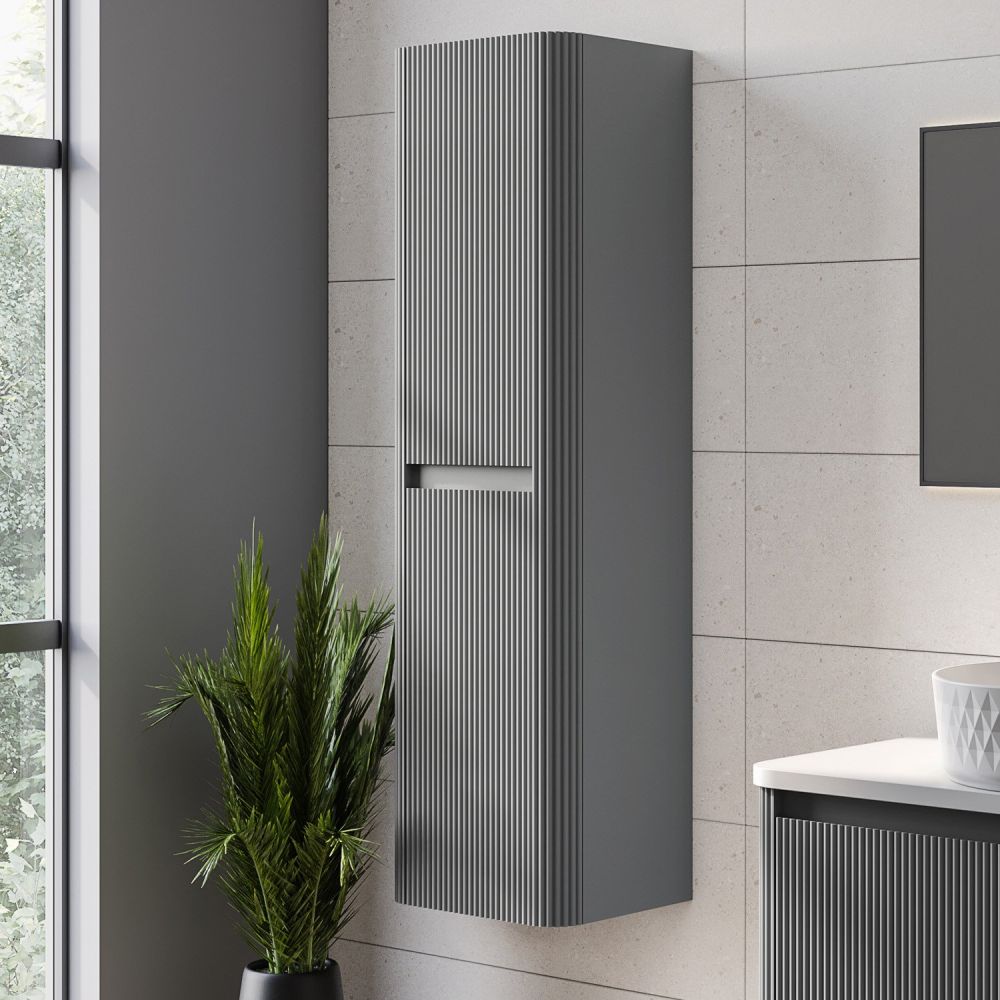 Wish Ribbed Charcoal Wall Hung Tall Storage Cabinet