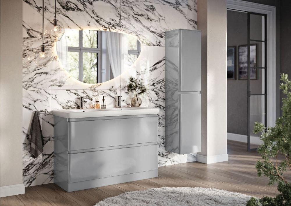 Neon Gloss Light Grey Floor Standing Vanity Unit with Lynx Resin Basin 1200mm