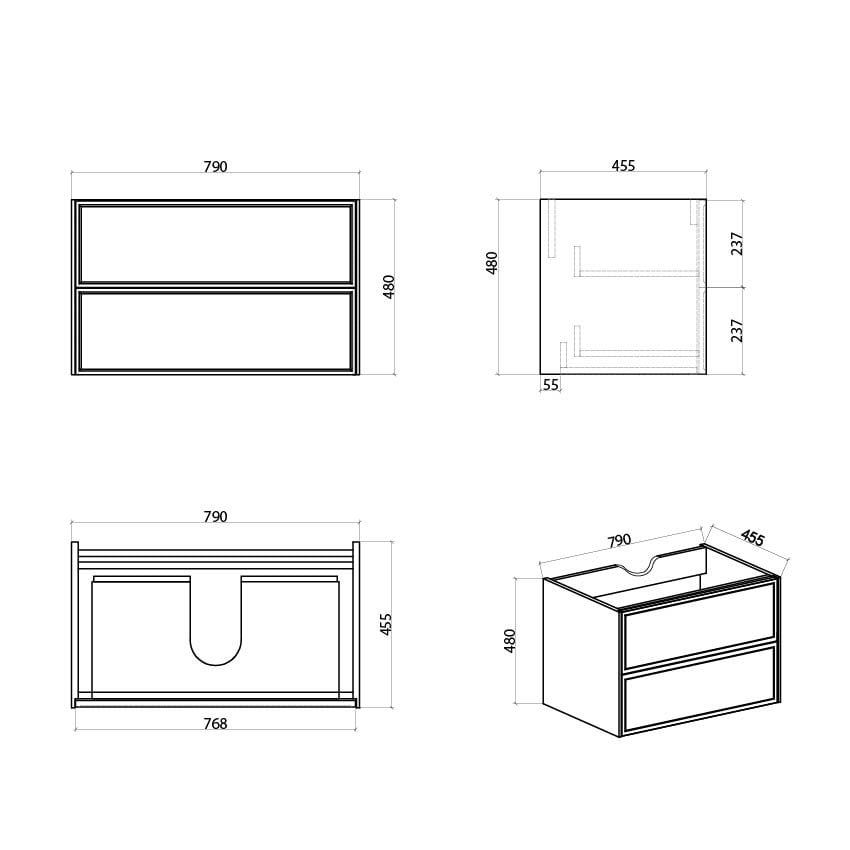 Kendal Wall Hung Vanity Unit - 800mm Spec Drawing