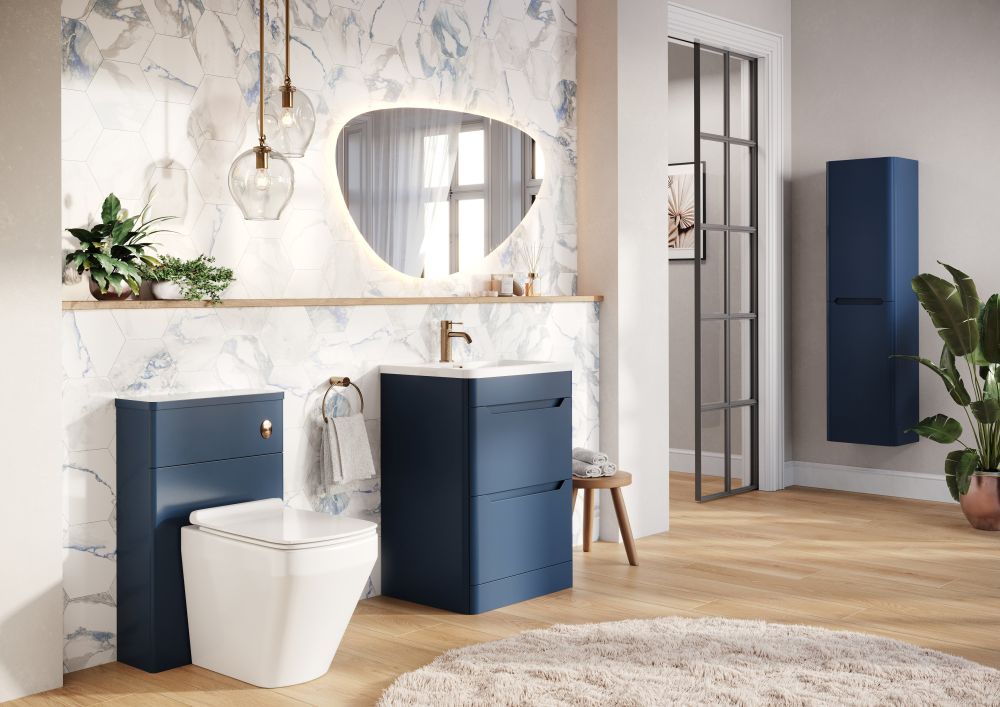 Floor Standing 800mm Vanity Unit in Royal Blue Roomset