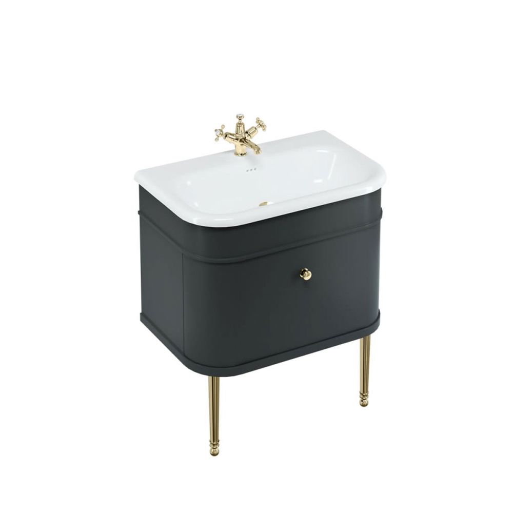 Burlington Chalfont Matt Black Single Drawer Vanity Unit and Basin with Gold Legs 750mm