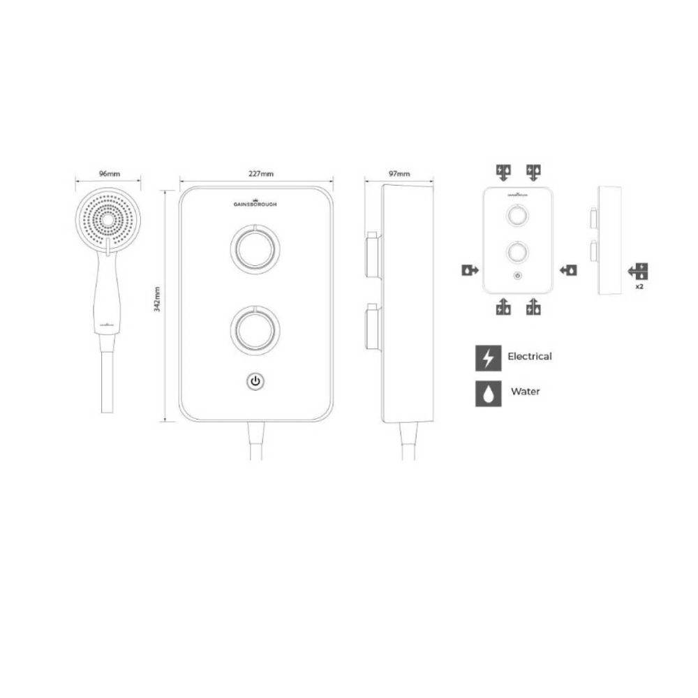 Aqualisa Gainsborough Polar White Slim Duo Electric Shower 9.5kW