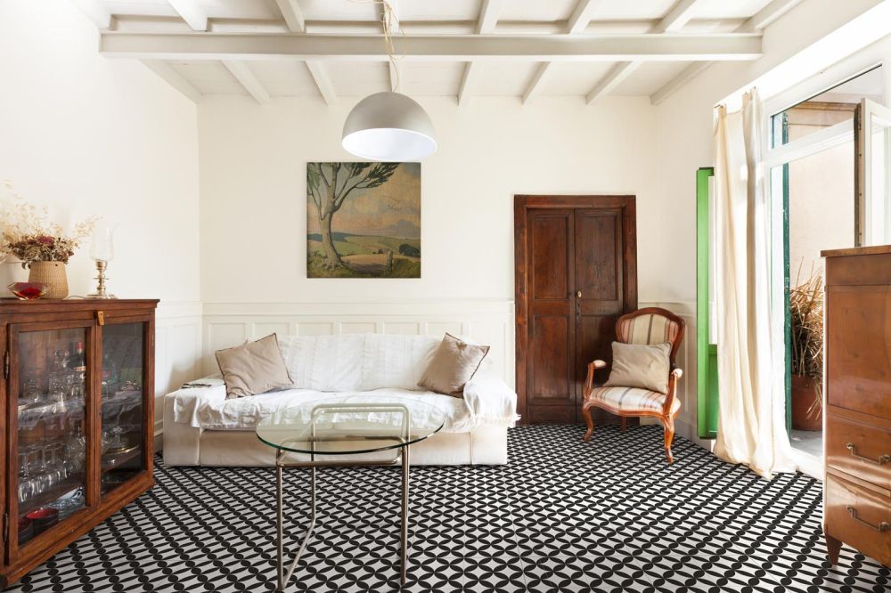 Ripley Black & White Pattern Ceramic Tile 450x450mm