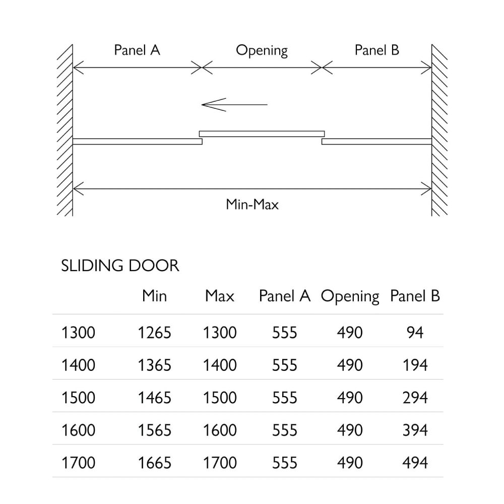 Sana Chrome Sliding Shower Door Opening Sizes