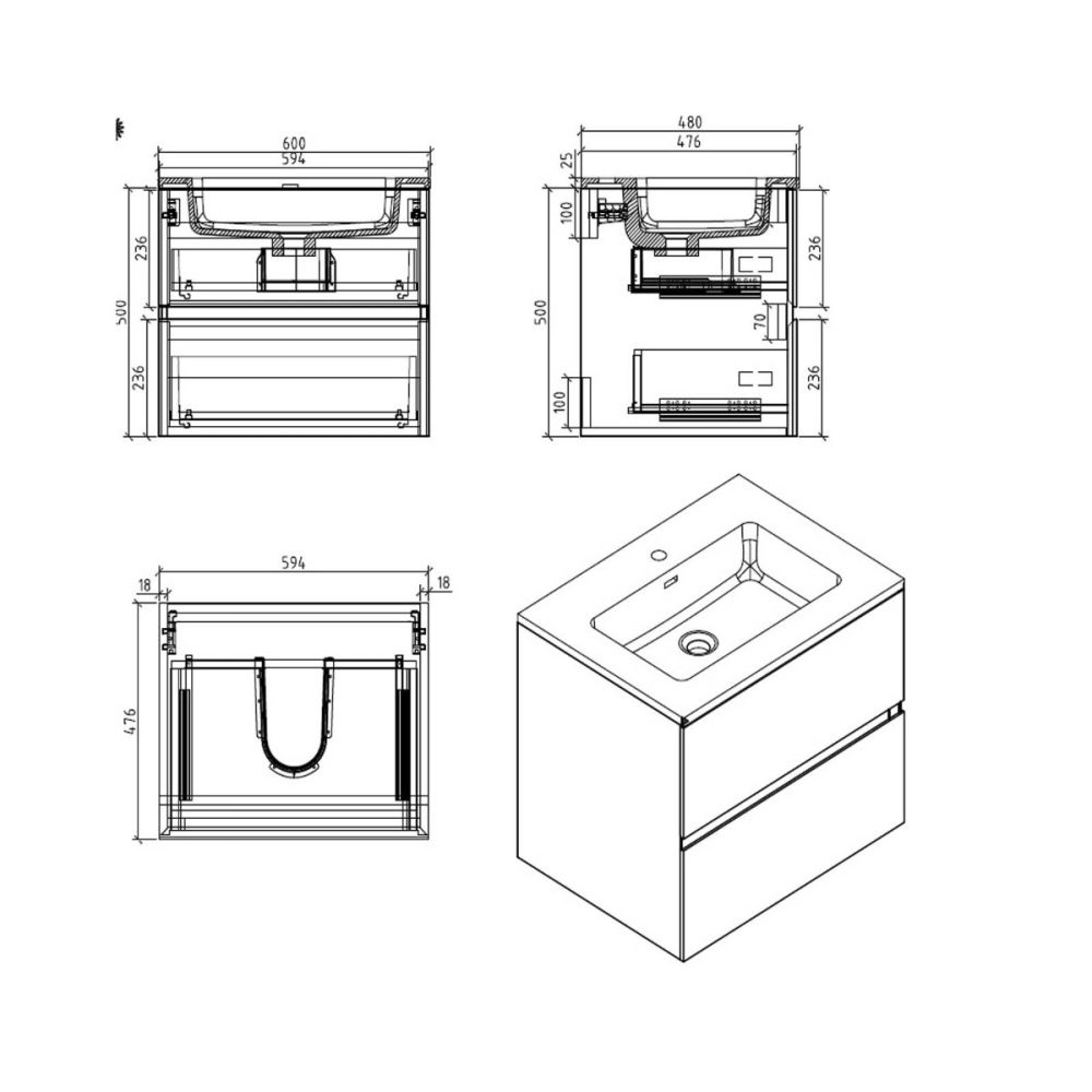 Galyn Concrete Wall Hung Vanity Unit with Black Basin 600mm
