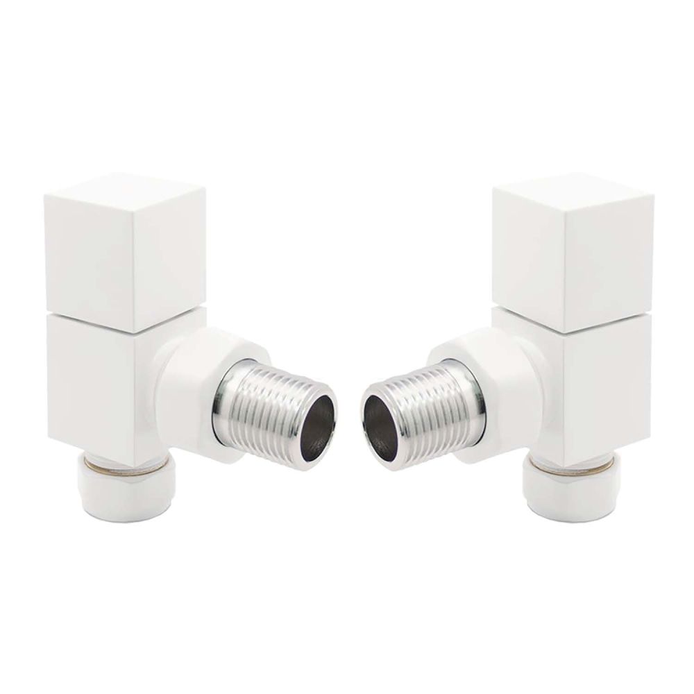 Square White Angled Pair of Radiator Valves