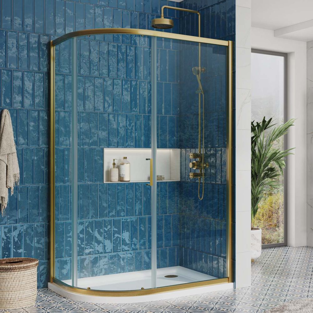 Fabio Brushed Gold Sliding Shower Door Quadrant