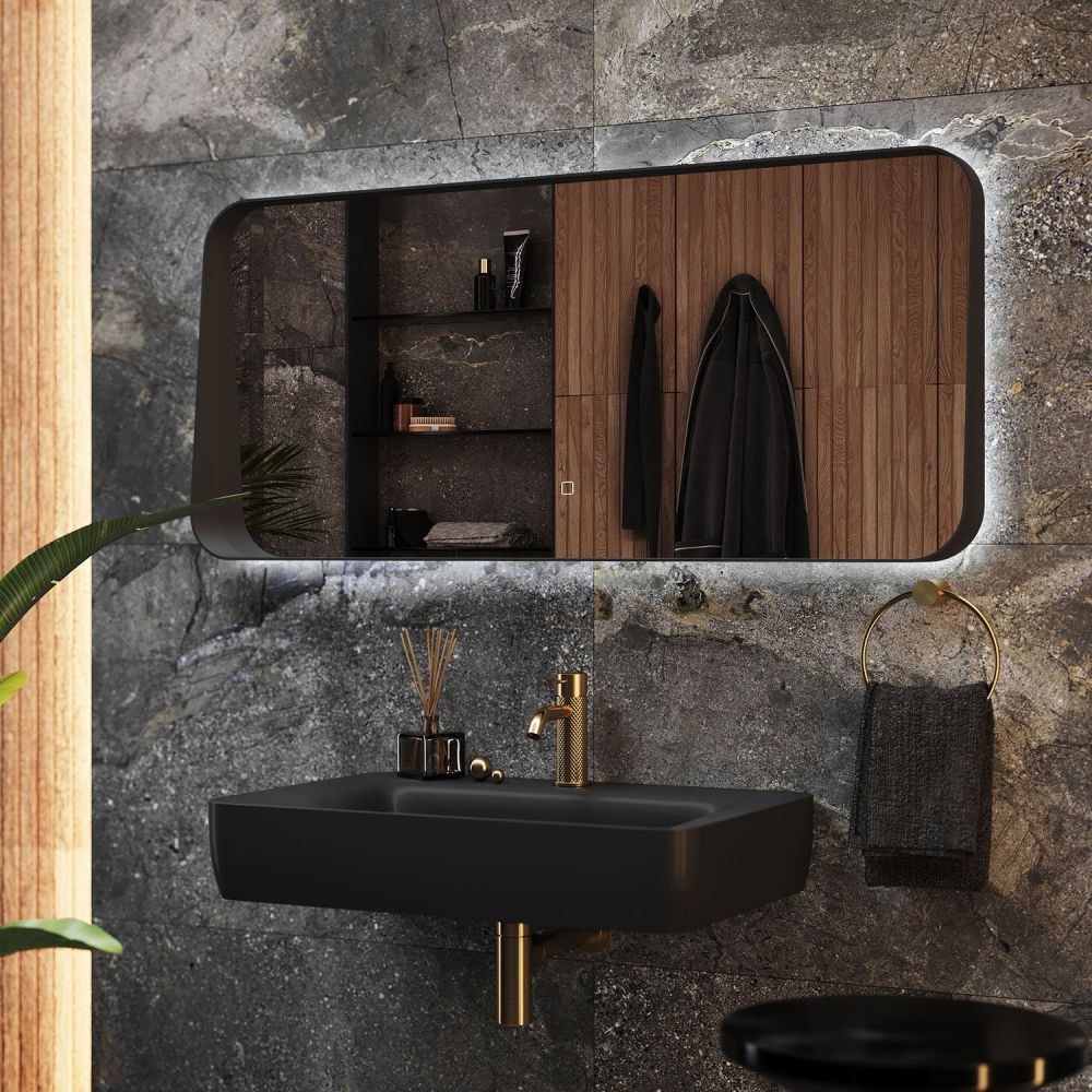Maine Black Framed Backlit LED Heated Mirror 1200x550mm
