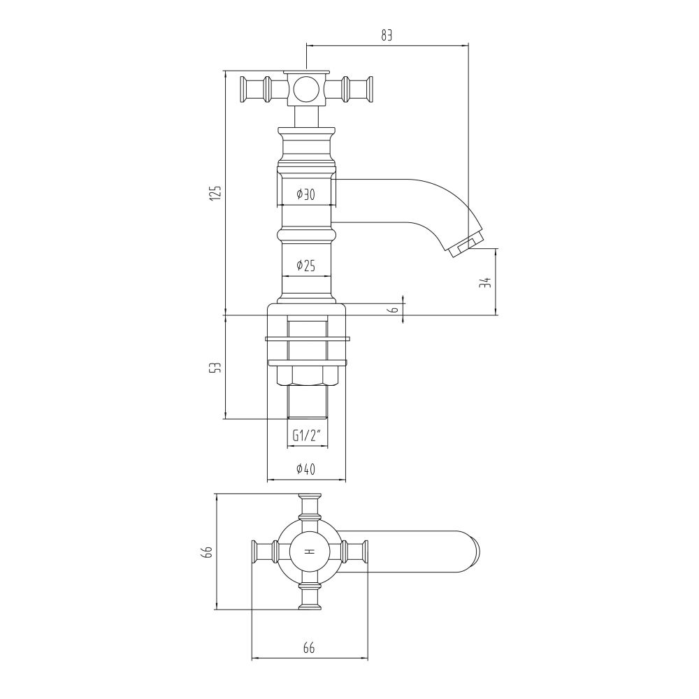 Butler Chrome Pair of Basin Pillar Taps - dimensions