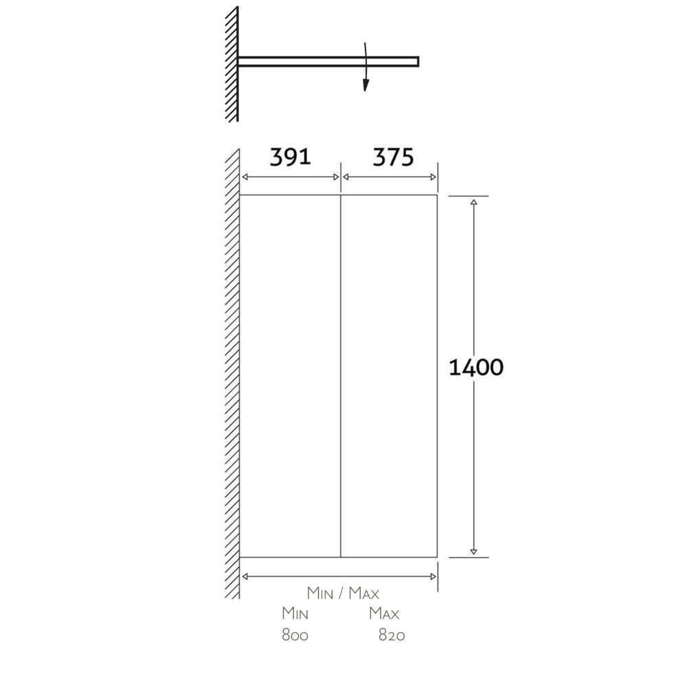 Glyn Chrome Double Frameless Bath Screen Technical Drawing