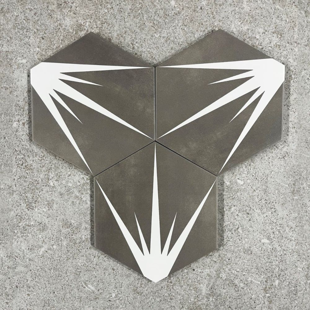 Lotus Hex Matt Grey Hexagon Porcelain Tile - 198x228mm Configuration 1