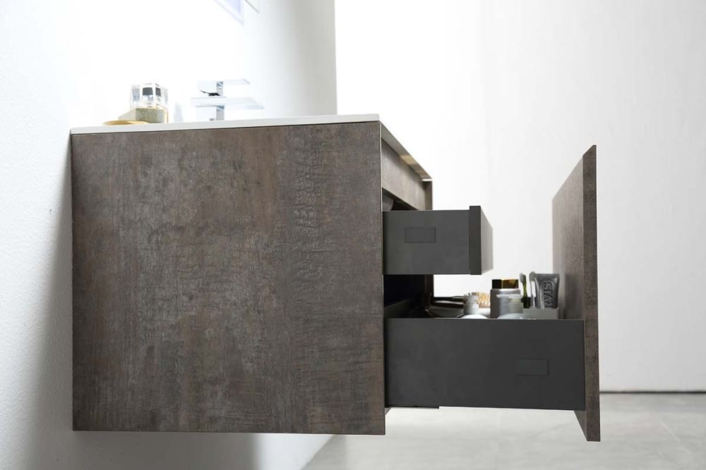 Odion Metallic Wall Hung Vanity Unit with Black Basin 600mm