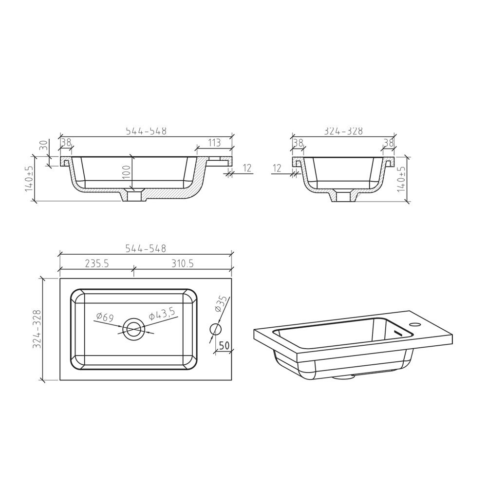 Odion Metallic Wall Hung Cloakroom Vanity Unit with Resin Basin 545mm