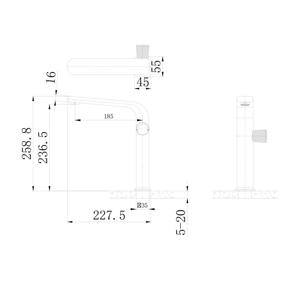 Manisa Chrome Tall Basin Mono Tap dimensions