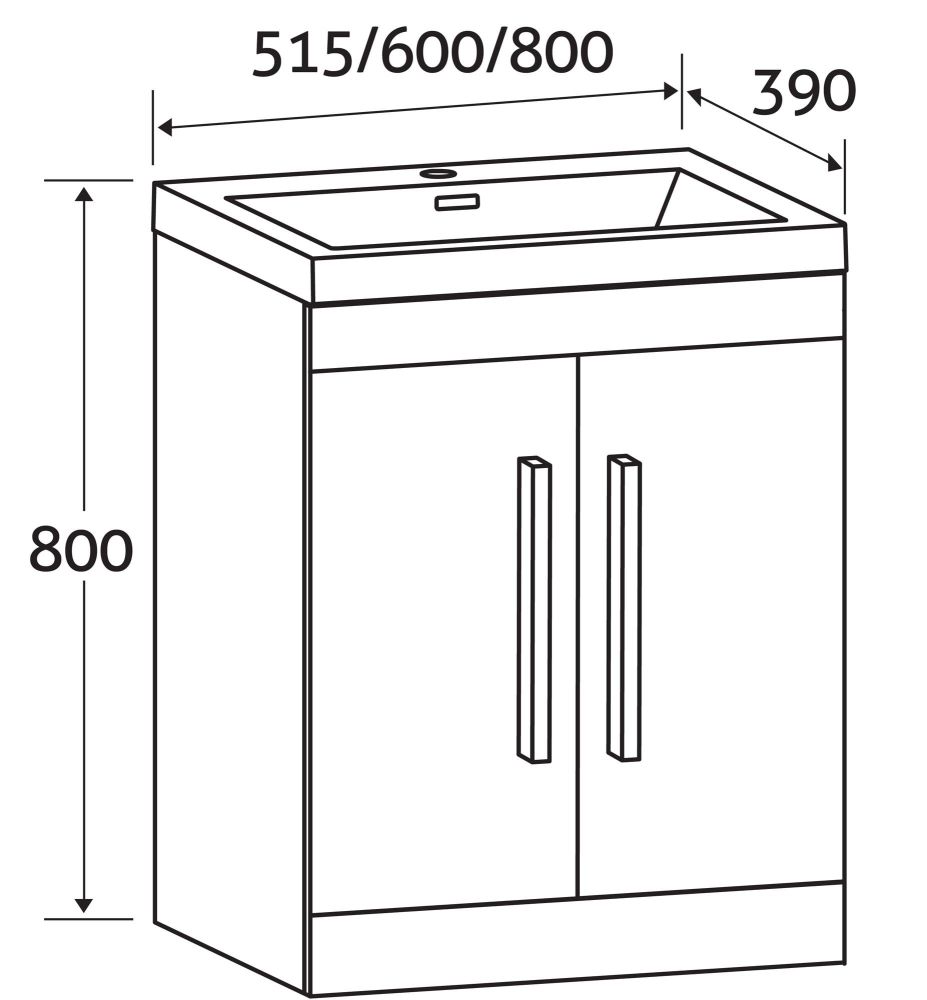 Nante Dark Elm Floor Standing Vanity Unit with Ceramic Basin 515mm
