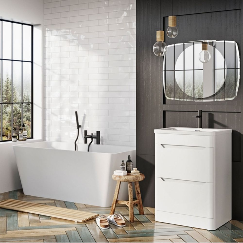 Floor Standing 600mm Vanity Unit in Matt White Roomset