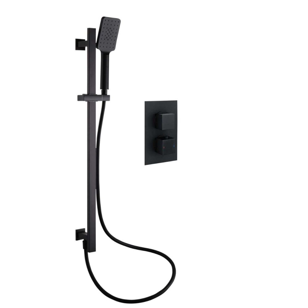 Zena Matt Black Single Outlet Square Concealed Valve with Slide Rail Kit