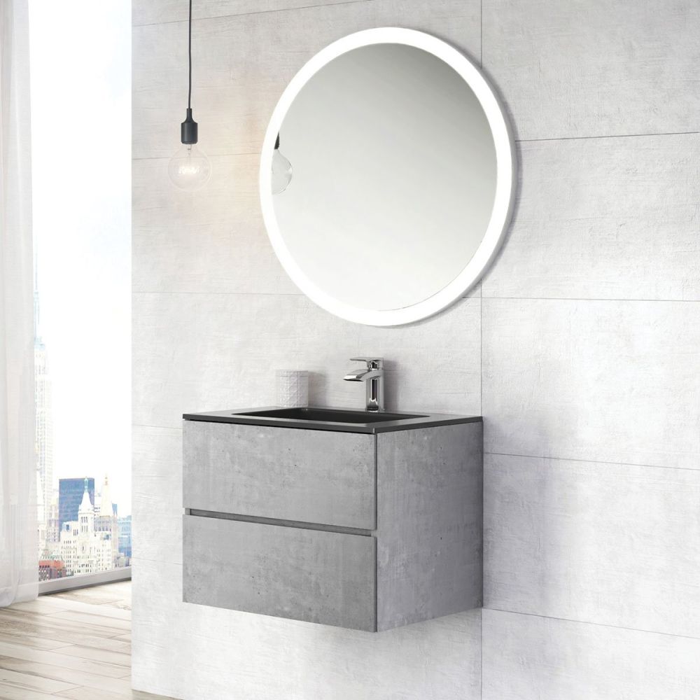 Galyn Concrete Wall Hung Vanity Unit with Black Basin 600mm