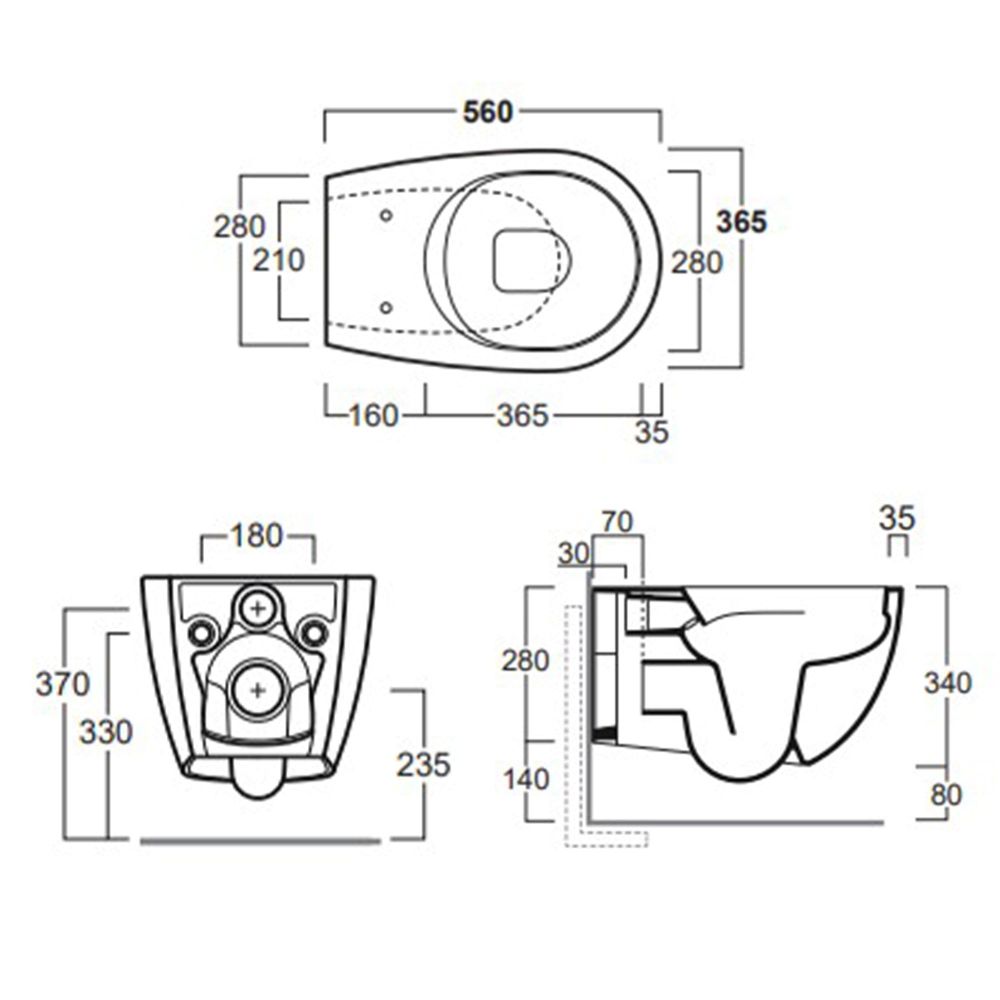 Verity Wall Hung Toilet with CycloFlush Dimensions