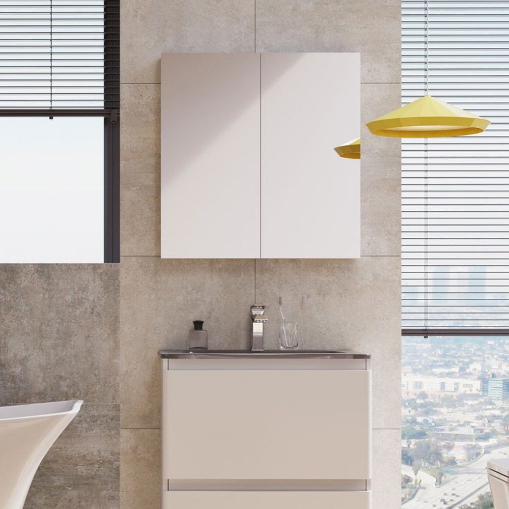 Neon Double Door Bathroom Mirrored Wall Cabinet