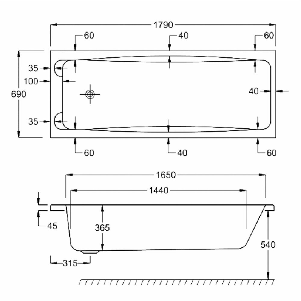Carron Swallow Twin Grip Carronite Single Ended Bath 1800x700mm