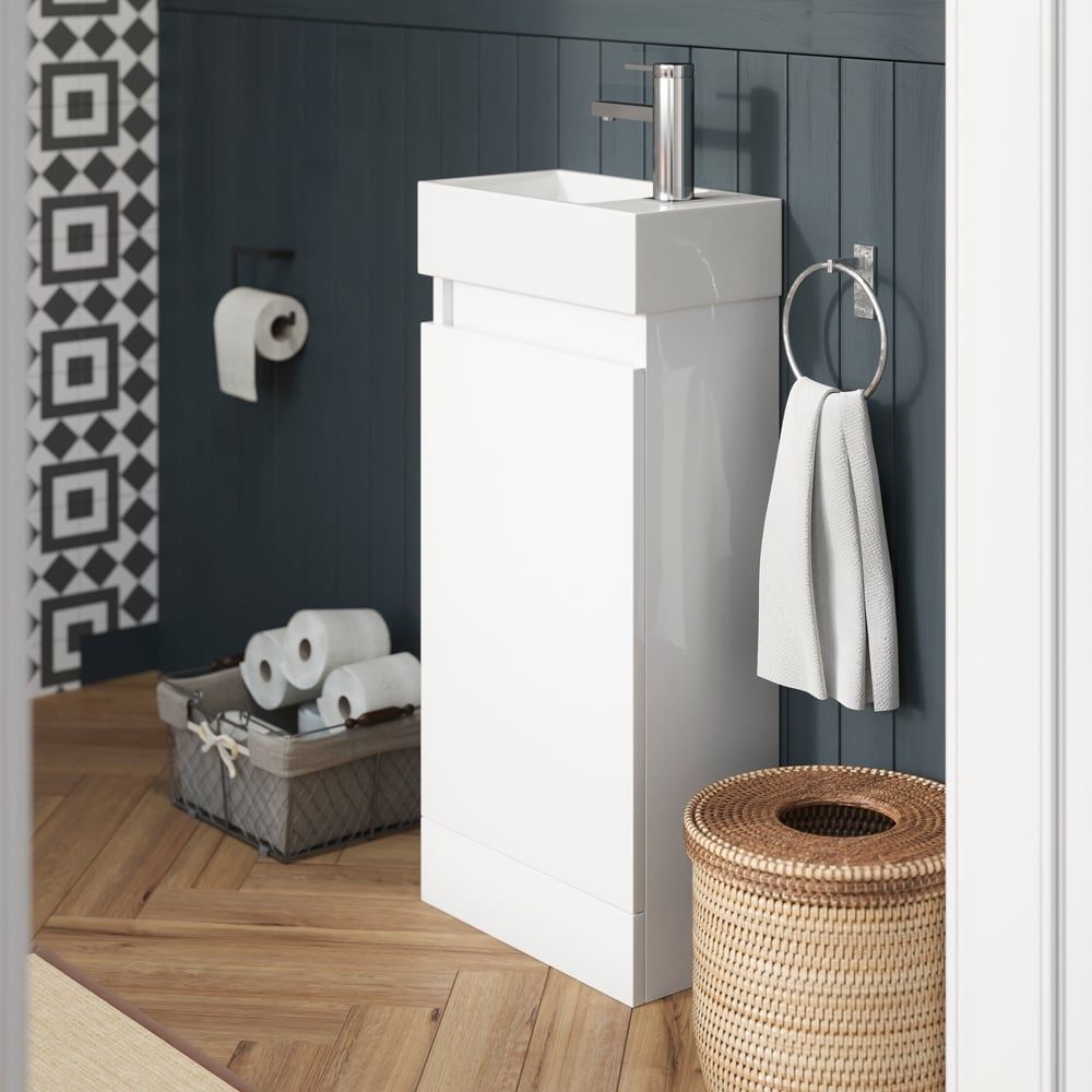 Gloss White Floor Standing Cloakroom Vanity With Storage