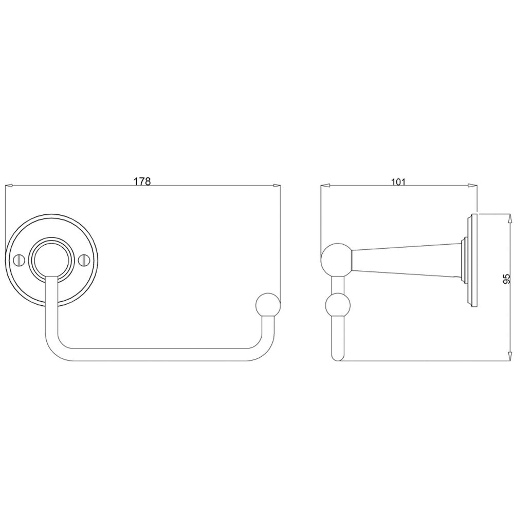Burlington WC Roll Holder Without Cover Dimension Drawing