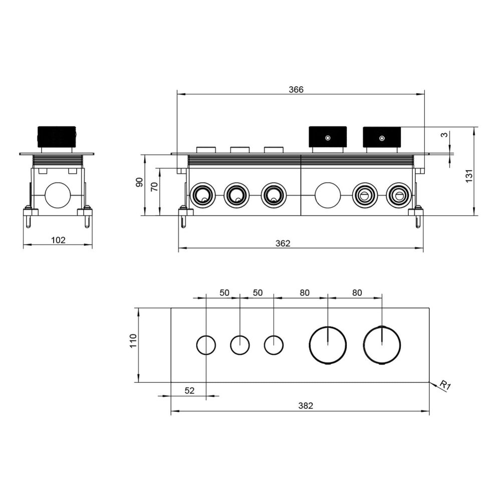Coach Chrome Thermostatic Triple Outlet Concealed Valve