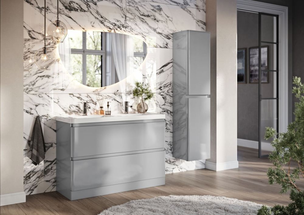 Neon Gloss Light Grey Floor Standing Vanity Unit with Resin Basin 1200mm