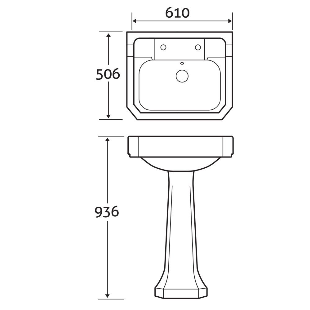 Claydon Traditional Pedestal Basin Spec Drawing
