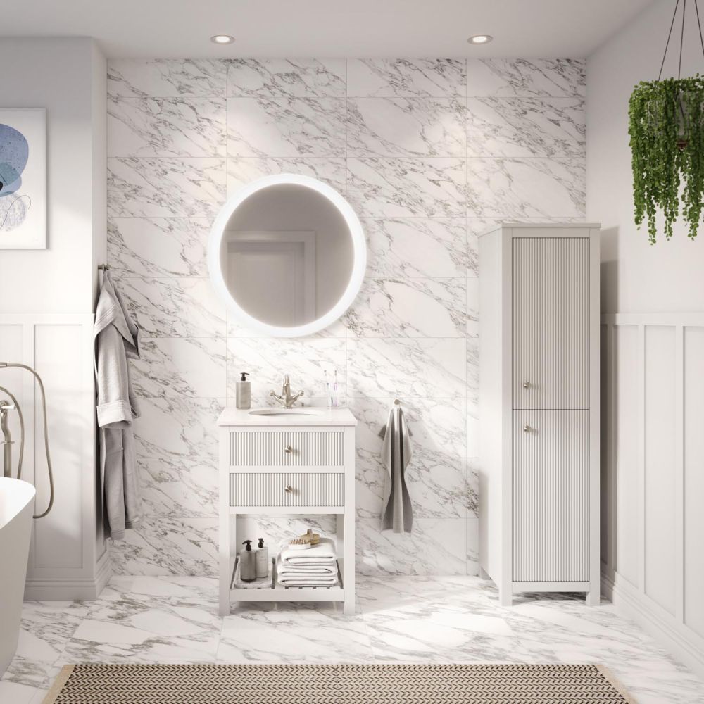 Addison Ribbed White 600mm Floor Standing Vanity Unit