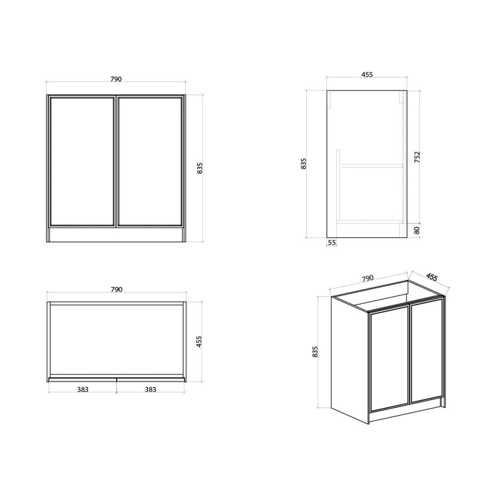Kendal Floor Standing Vanity Unit - 800mm Spec Drawing