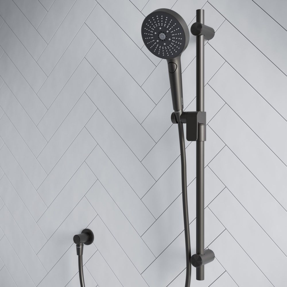 Aqualisa S1 Gunmetal Smart Digital Shower Triple Outlet (Slide Rail Kit with Bath Filler and Fixed Wall Head) Gravity Pumped