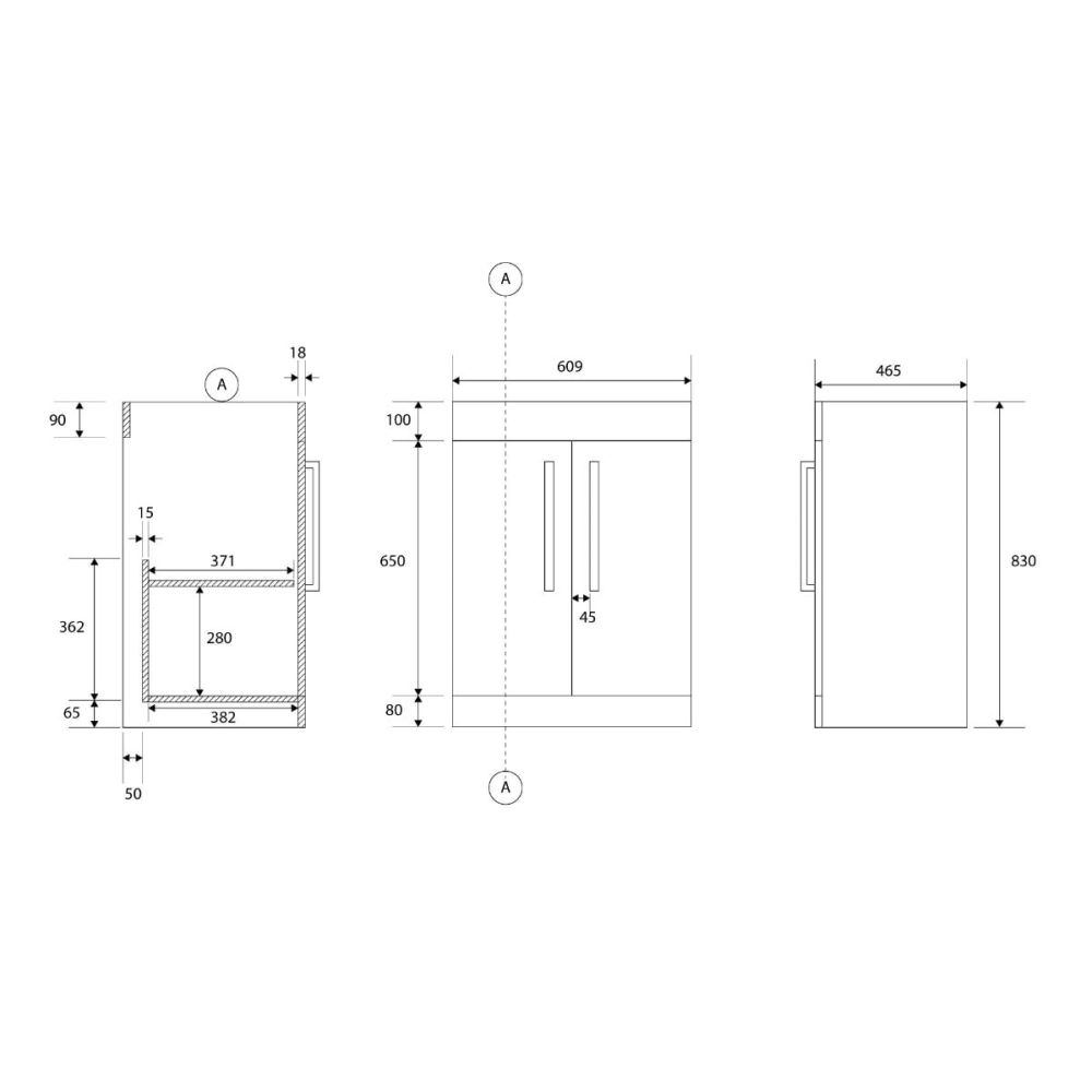 Apex 615mm Floor Standing Vanity Unit & Basin in Gloss White with Matt Black Handles