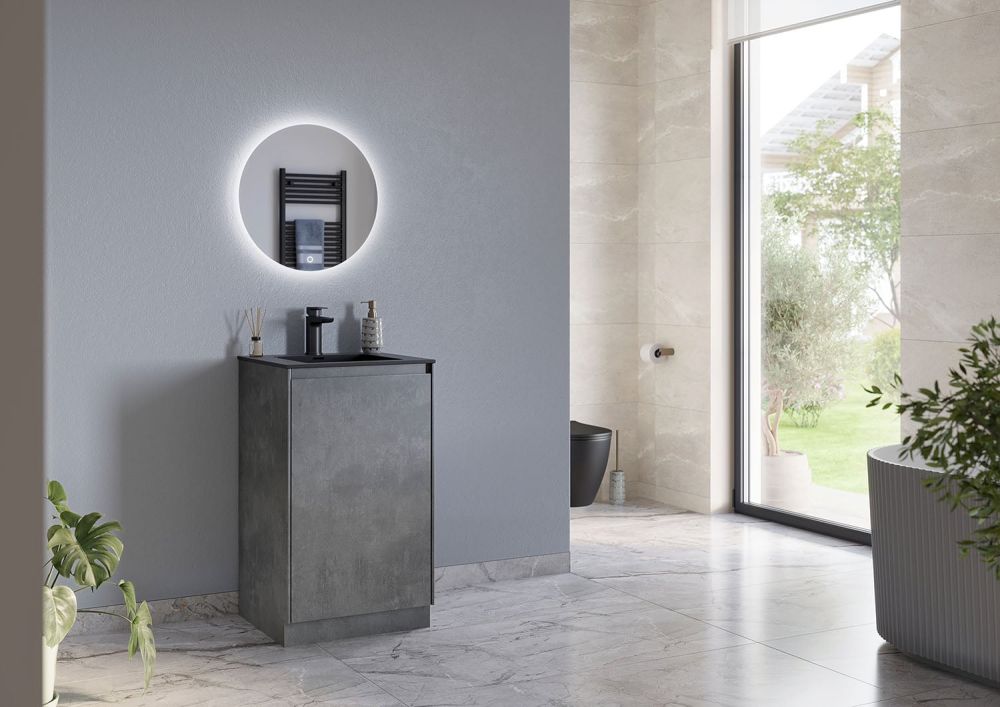 Odion Concrete Floor Standing Vanity Unit with Black Basin 500mm