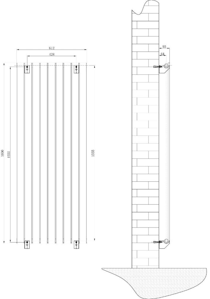 Perth Matt Black Double Vertical Flat Panel Radiator 1600x610mm