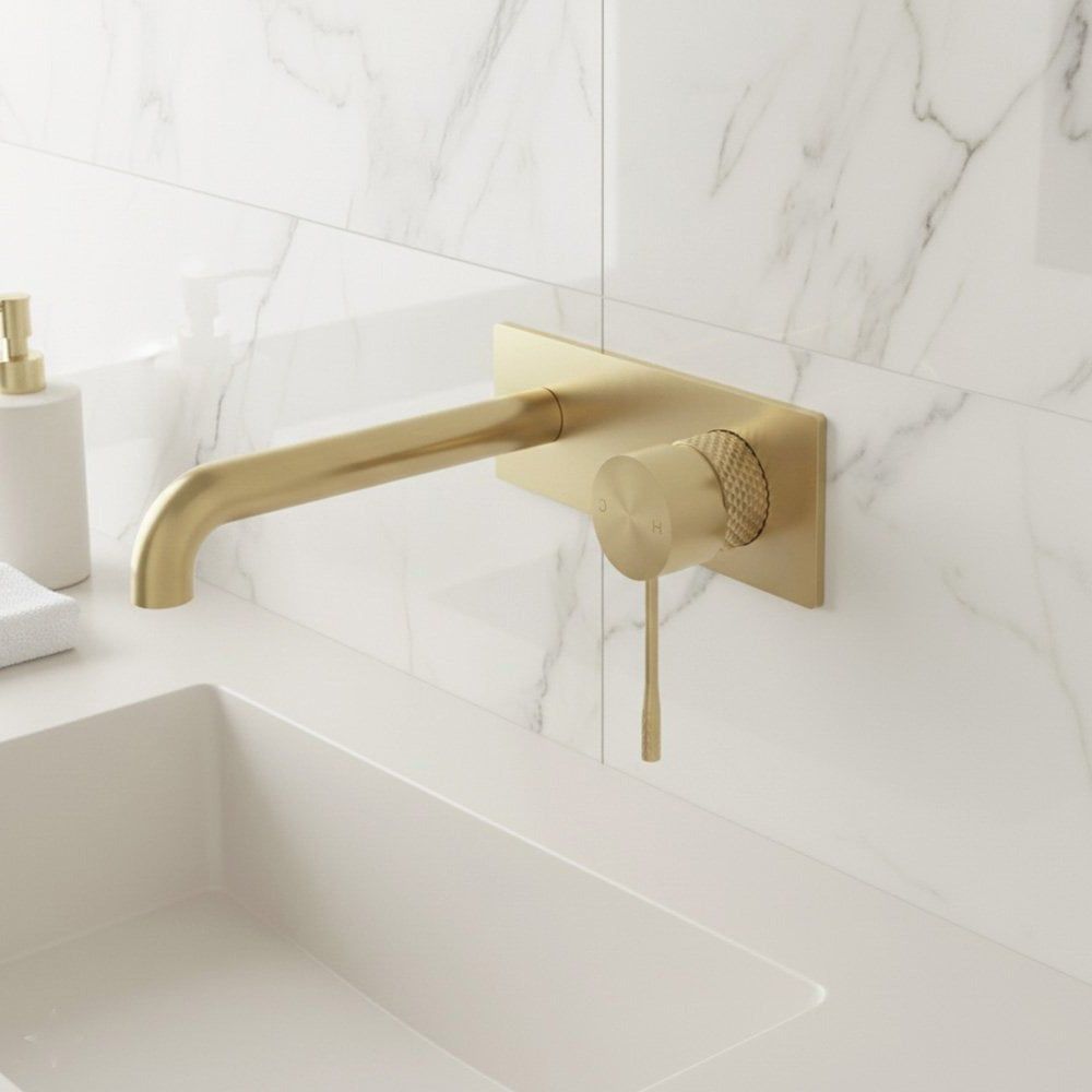Moray Champagne Gold Knurled Wall Mounted Basin Tap