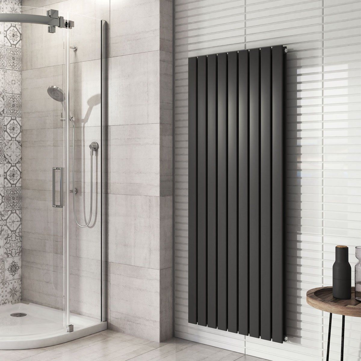Perth Single Panel Grey Vertical Radiator – 1200x612mm Tall