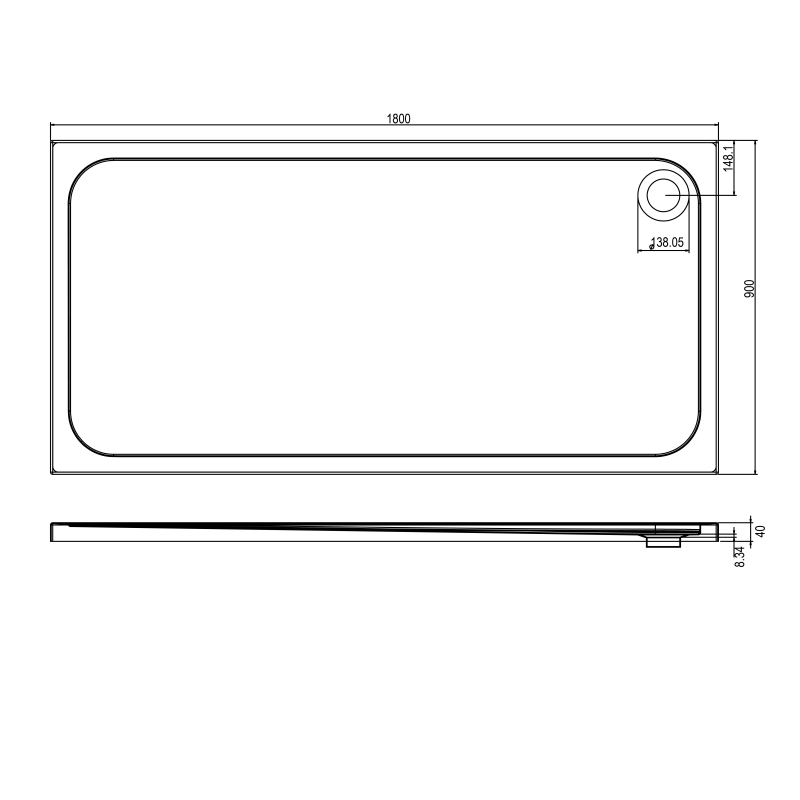 Low Profile Rectangle Shower Tray 1800x900mm