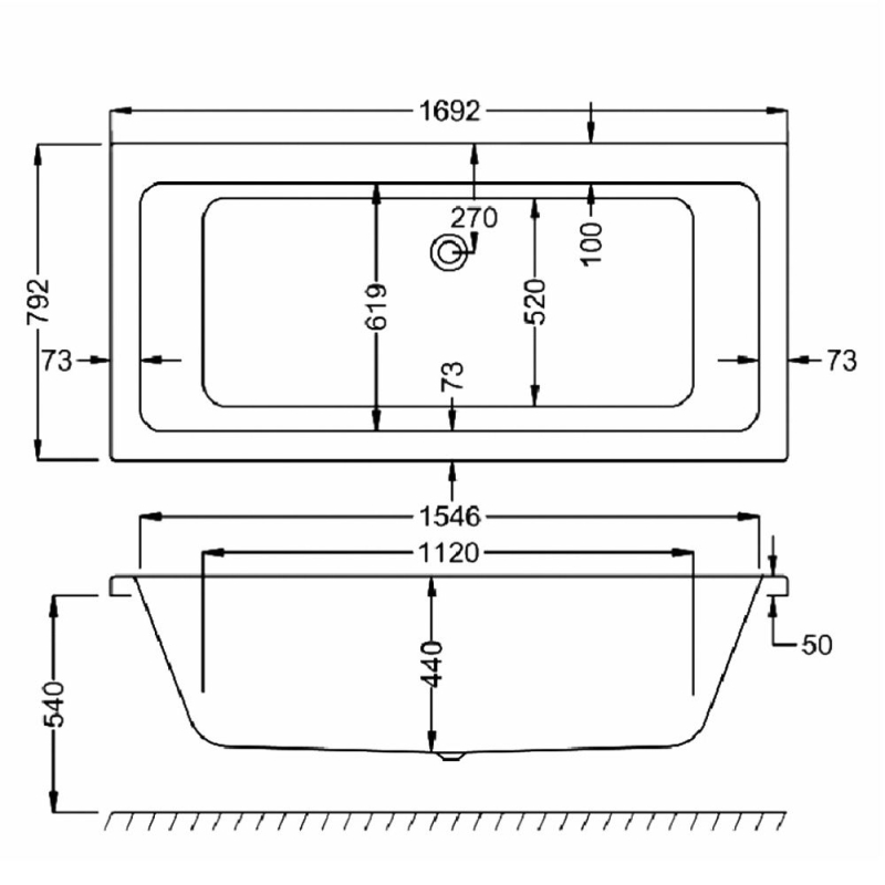 Carron Quantum Super Strong Acrylic Double Ended Bath 1700x800mm