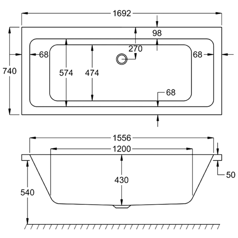 Carron Profile Single Ended Carronite Bath 1700x700mm