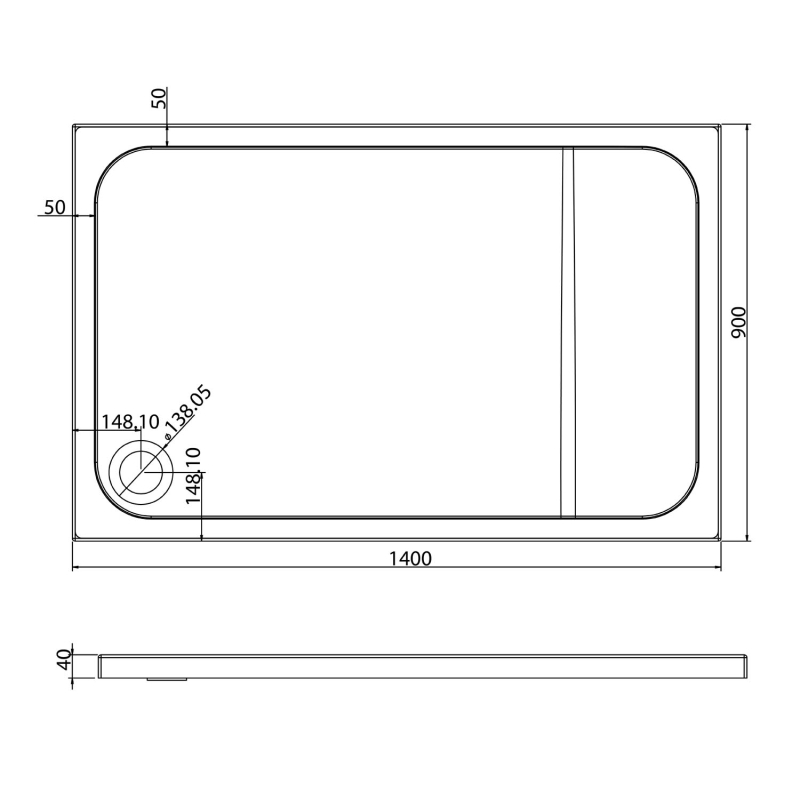Low Profile Rectangle Shower Tray 1400x900mm