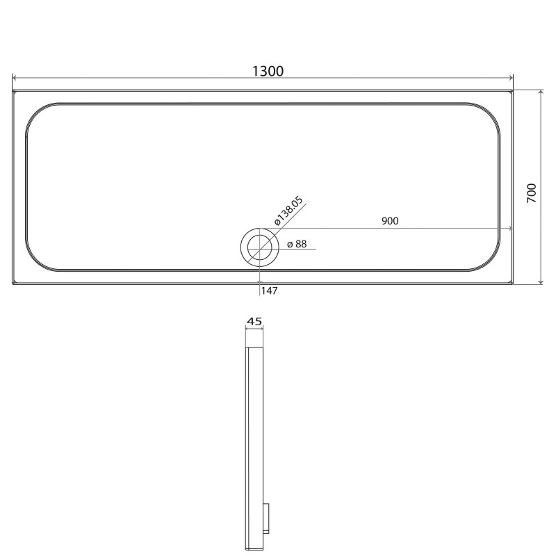 Low Profile Rectangle Shower Tray 1300x700mm