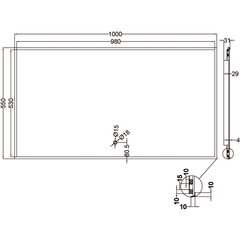 Rione Gold Rectangular Backlit LED Heated Mirror 1000x550mm