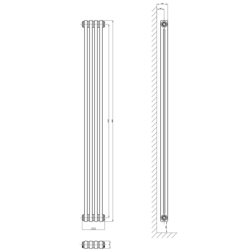 Upton Grey Double Vertical Column Radiator 1800x200mm