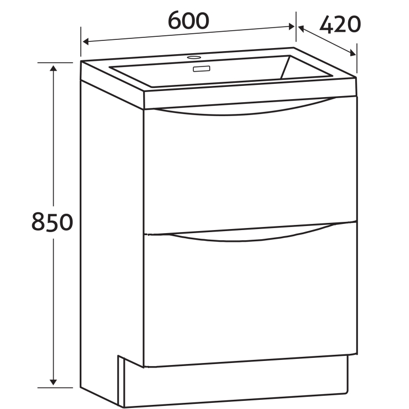 Erin Light Oak Floor Standing Vanity Unit with White Glass Basin 600mm