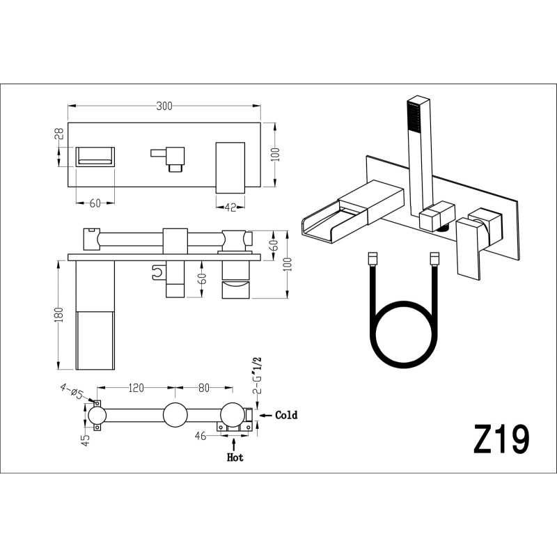 Cairo Chrome Wall Mounted Bath Shower Mixer Tap