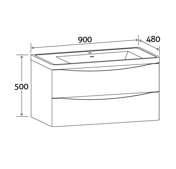 Erin Light Oak Wall Hung Vanity Unit with Grey Glass Basin 900mm