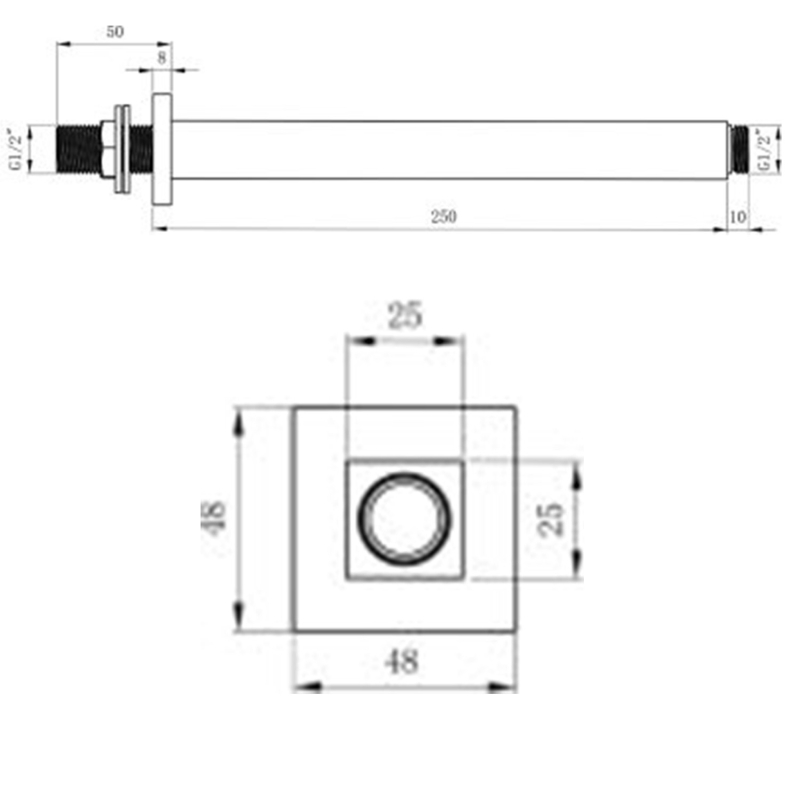 Vade Chrome Square Ceiling Arm 250mm
